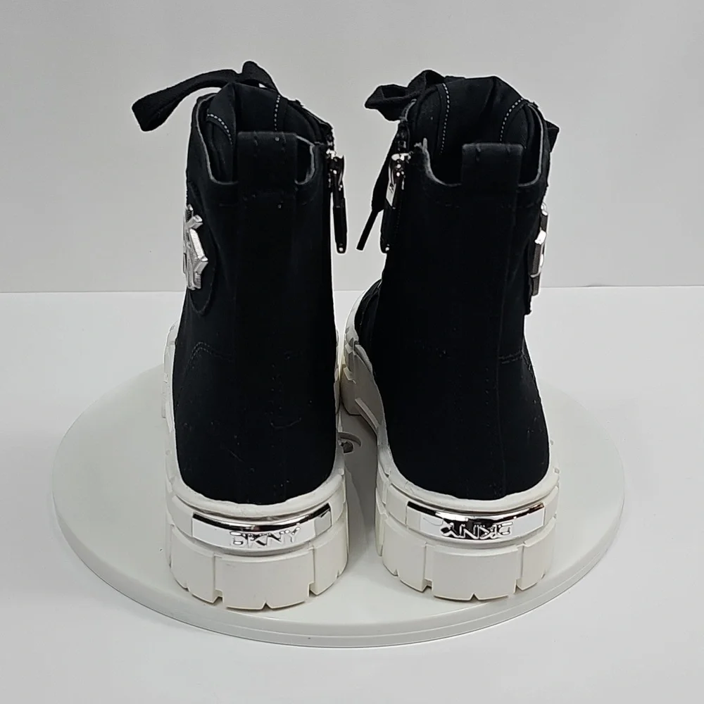 NIB DKNY Peri Black Platform High Top Sneaker Booties 7 Lace Up Edgy Streetwear